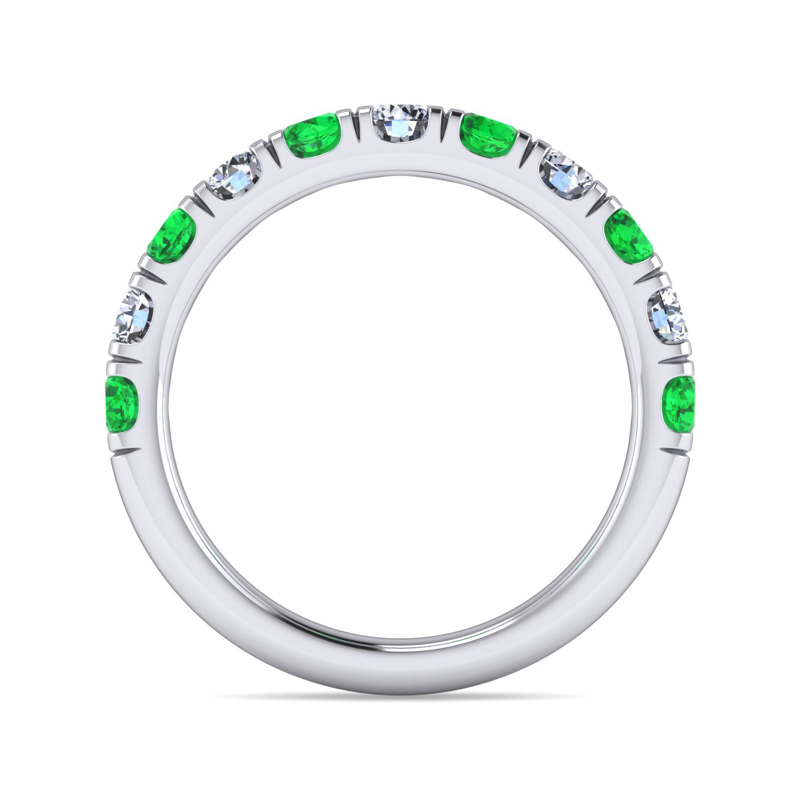 14k White Gold 11 Stone Emerald and 1/2ctw Lab Grown Diamond Band