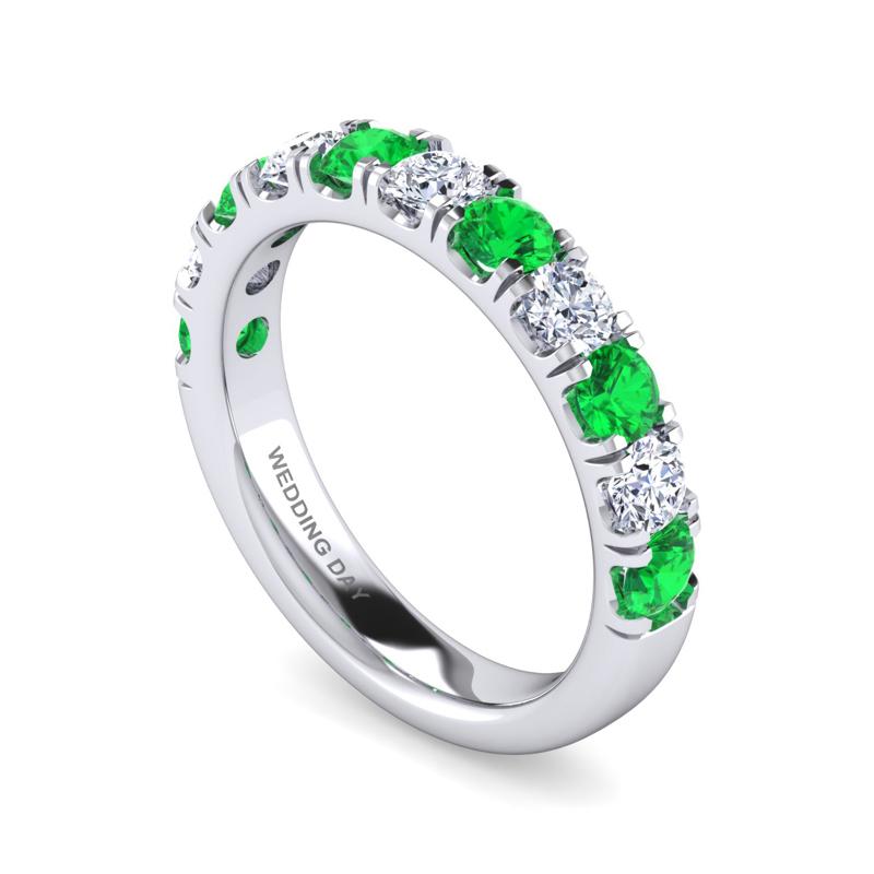14k White Gold 11 Stone Emerald and 1/2ctw Lab Grown Diamond Band