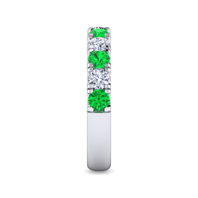 14k White Gold 11 Stone Emerald and 1/2ctw Lab Grown Diamond Band