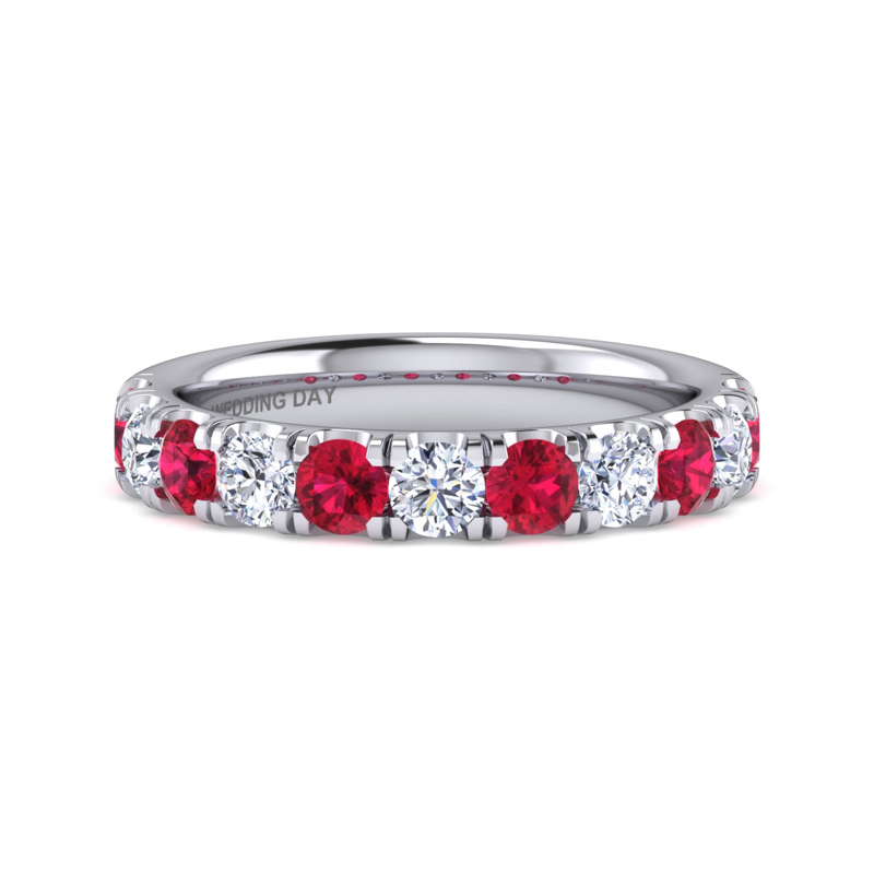 14k White Gold 11 Stone Ruby and 1/2ctw Lab Grown Diamond Band