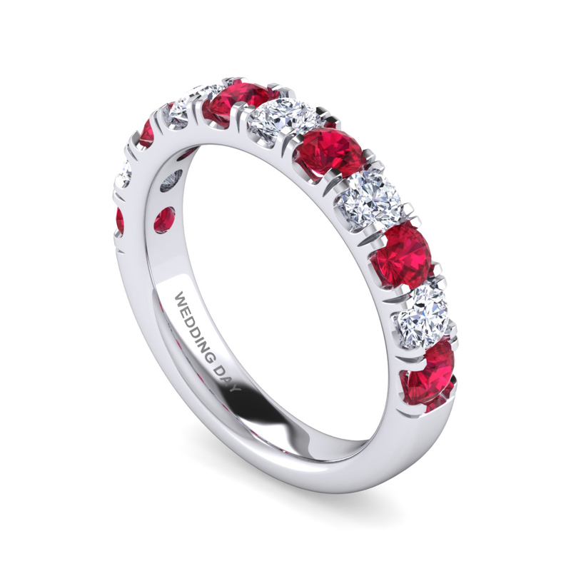 14k White Gold 11 Stone Ruby and 1/2ctw Lab Grown Diamond Band