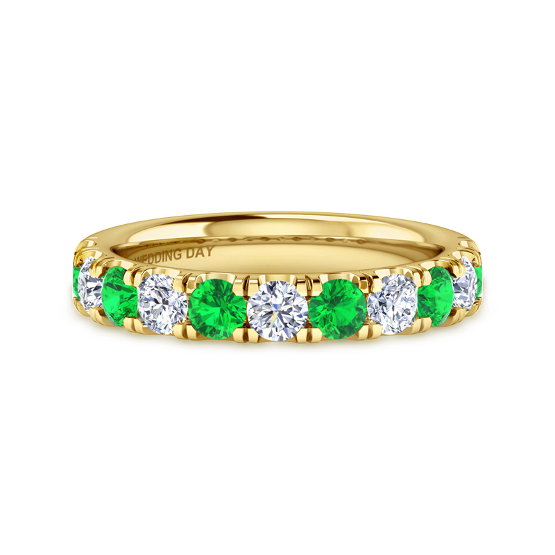 14k Yellow Gold 11 Stone Emerald and 1/2ctw Lab Grown Diamond Band