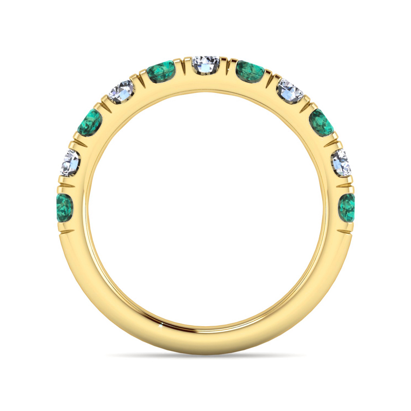 14k Yellow Gold 11 Stone Emerald and 1/2ctw Lab Grown Diamond Band