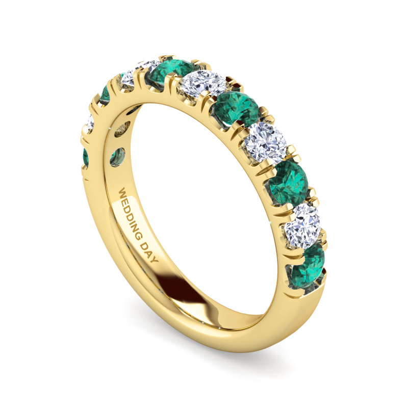 14k Yellow Gold 11 Stone Emerald and 1/2ctw Lab Grown Diamond Band