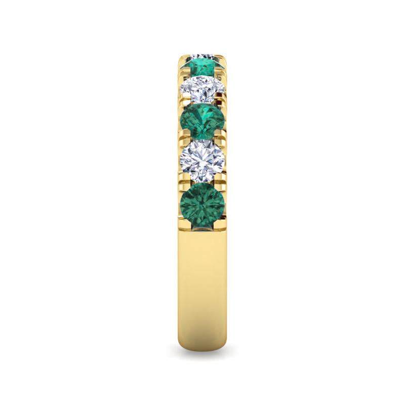 14k Yellow Gold 11 Stone Emerald and 1/2ctw Lab Grown Diamond Band
