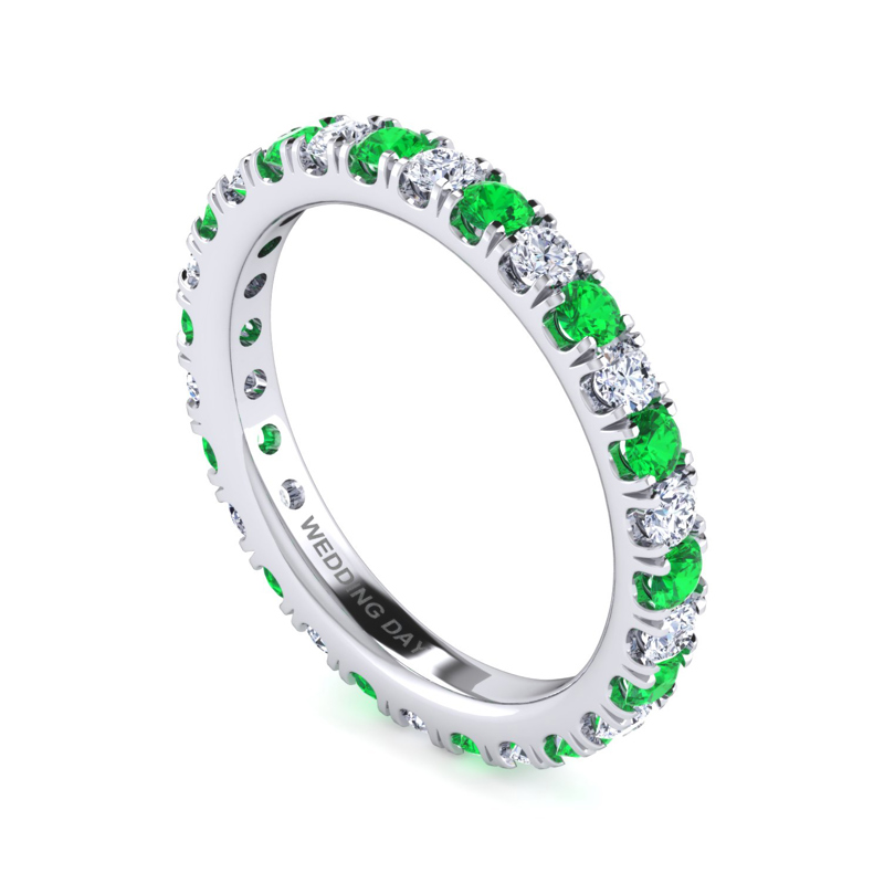 14k White Gold Emerald and 1/2ctw Lab Grown Diamond Eternity Band