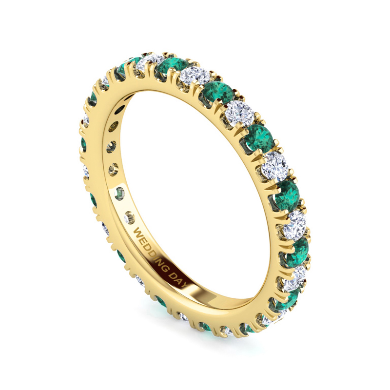14k Yellow Gold Emerald and 1/2ctw Lab Grown Diamond Eternity Band