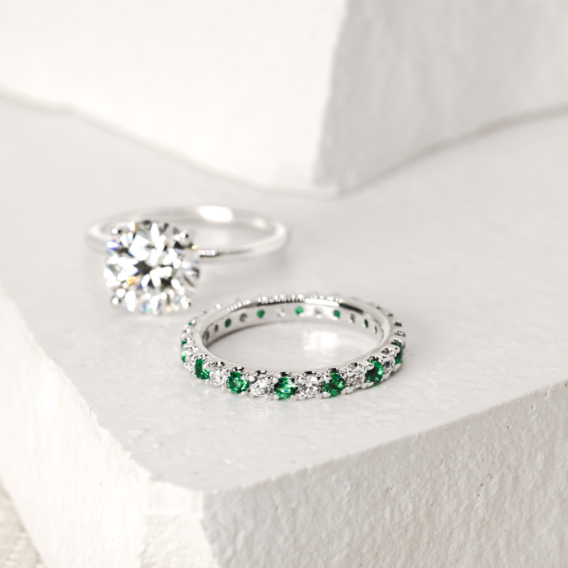 14k Yellow Gold Emerald and 1/2ctw Lab Grown Diamond Eternity Band