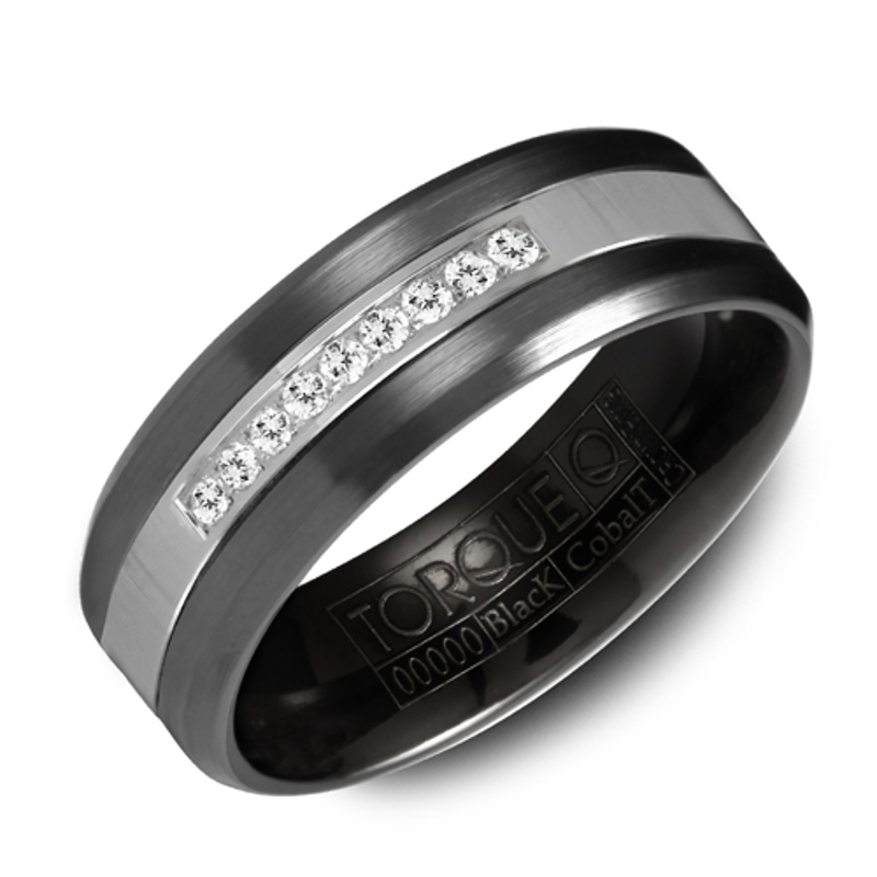 Black Cobalt 7mm Brushed Diamond Wedding Band