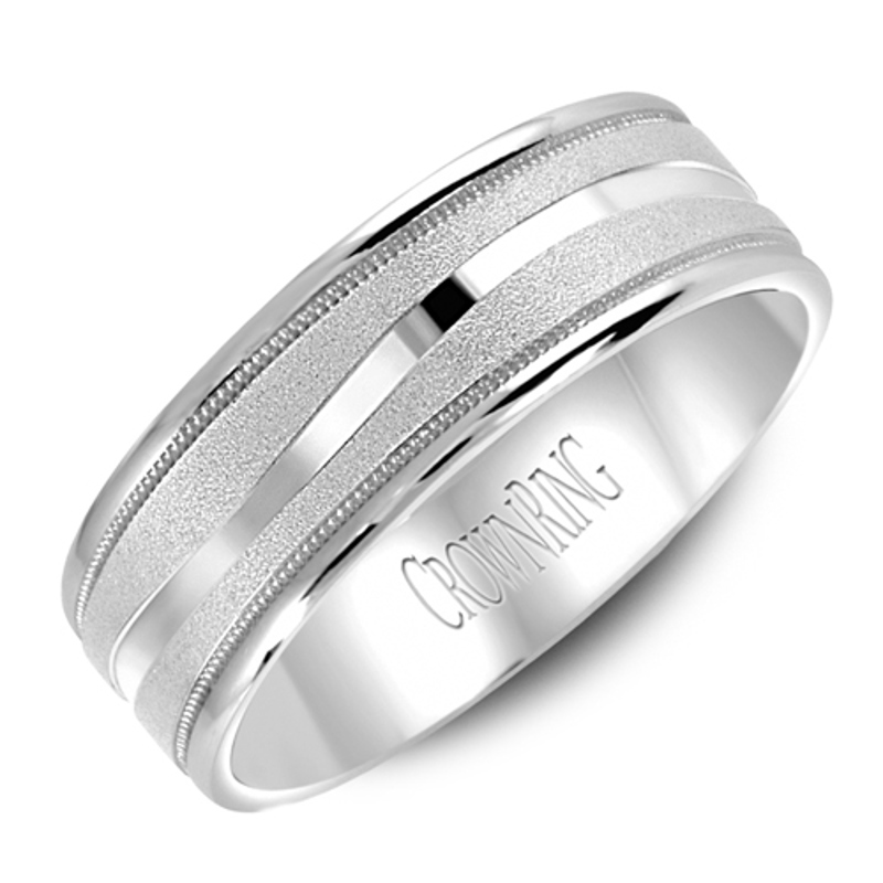 14K White Gold 6mm Swirl Sandblast Wedding Band