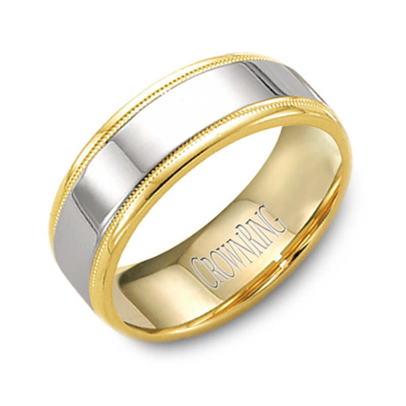 14K White and Yellow Gold 8mm Wedding Band