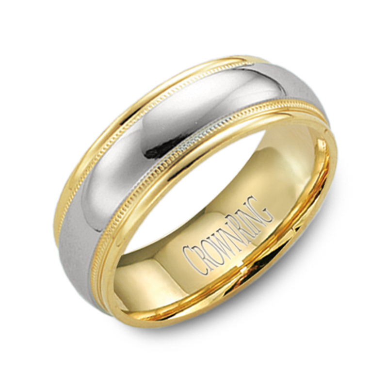 14K White and Yellow Gold 8mm Wedding Band