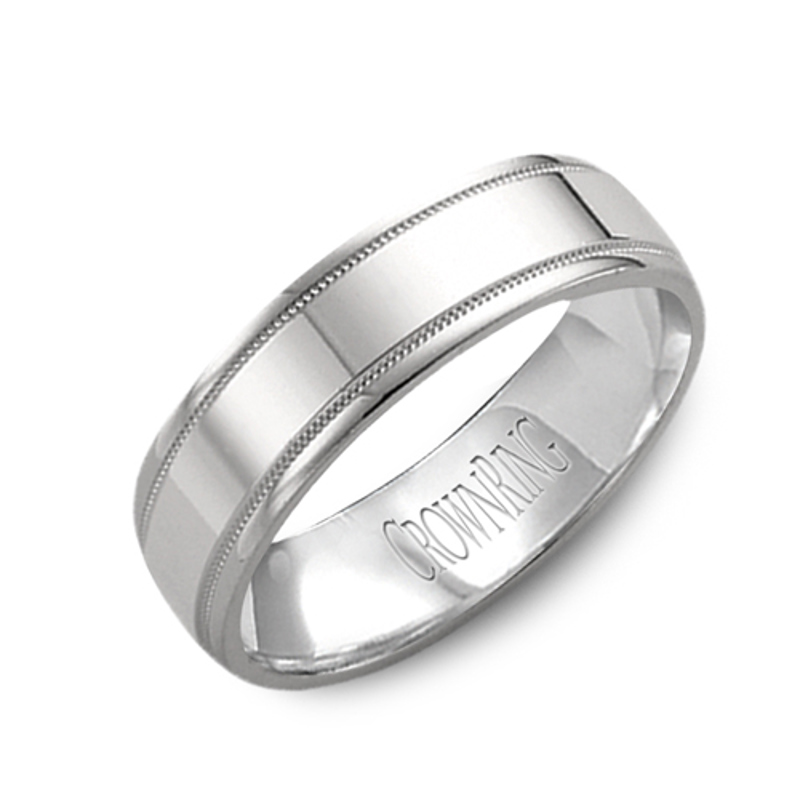 14K White Gold 6mm Milgrain Accented Wedding Band