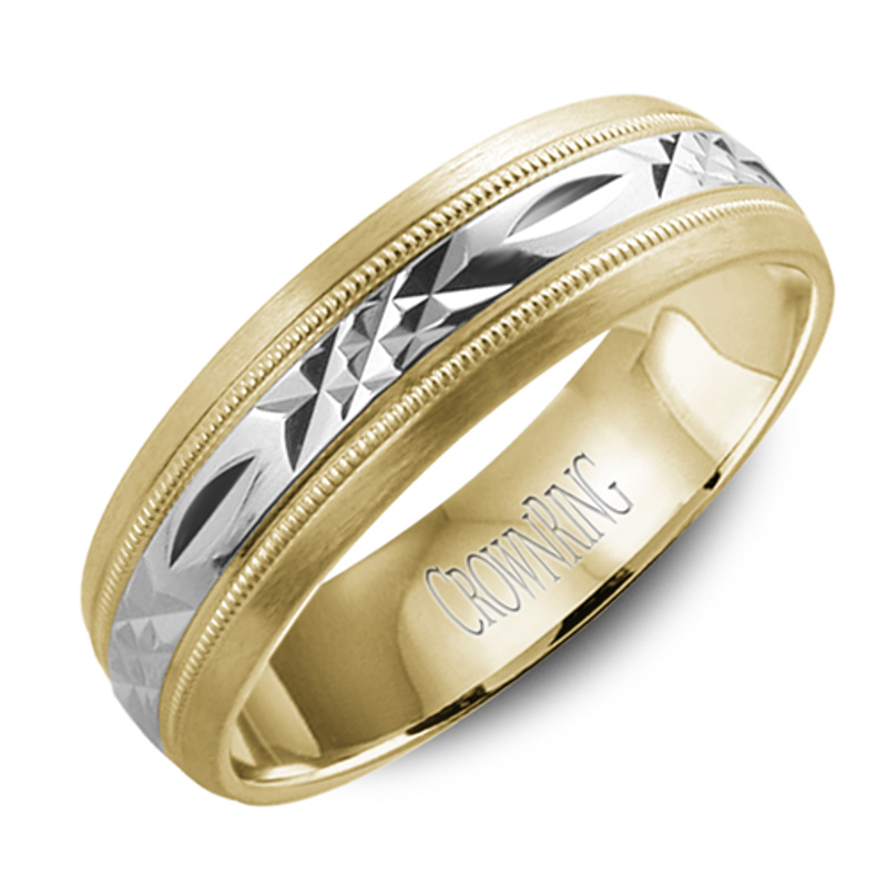 14K White and Yellow Gold 6mm Carved Wedding Band