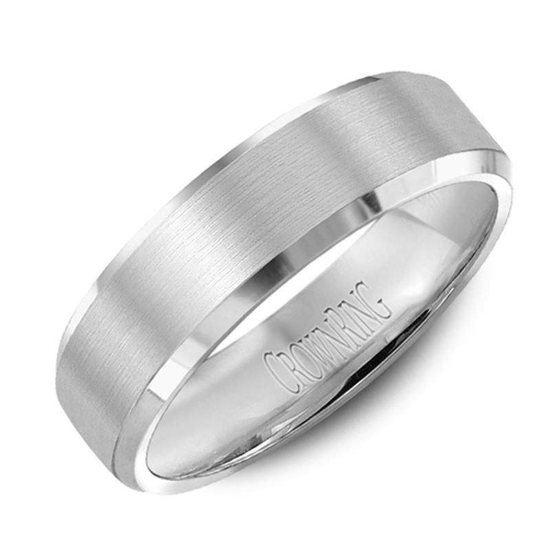 14K White Gold 6mm Brushed Wide Bevel Wedding Band