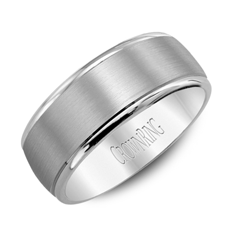 14K White Gold 8mm Brushed Finish Wedding Band