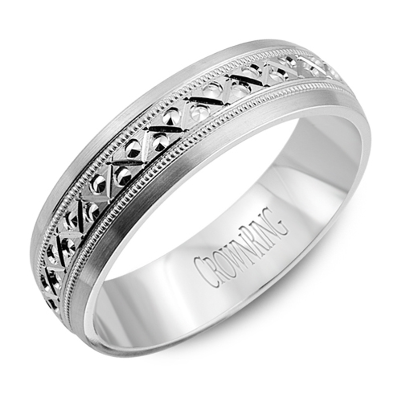 14K White Gold 6mm Intricate Carved Wedding Band