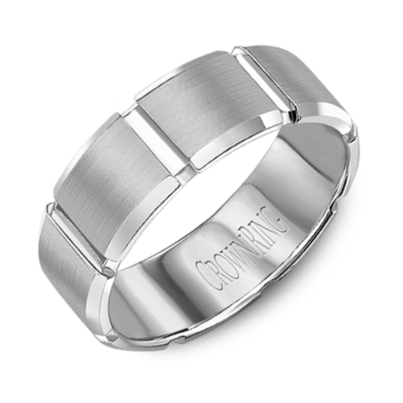 14K White Gold 8mm Square Brushed Wedding Band