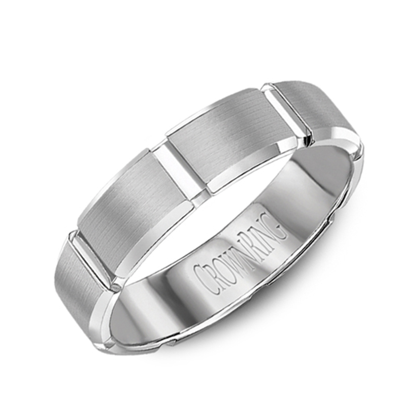 14K White Gold 6mm Square Brushed Wedding Band