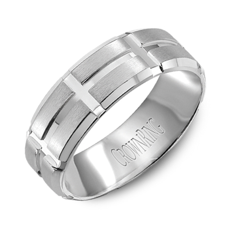 14K White Gold 6mm Cross Contrast Wedding Band