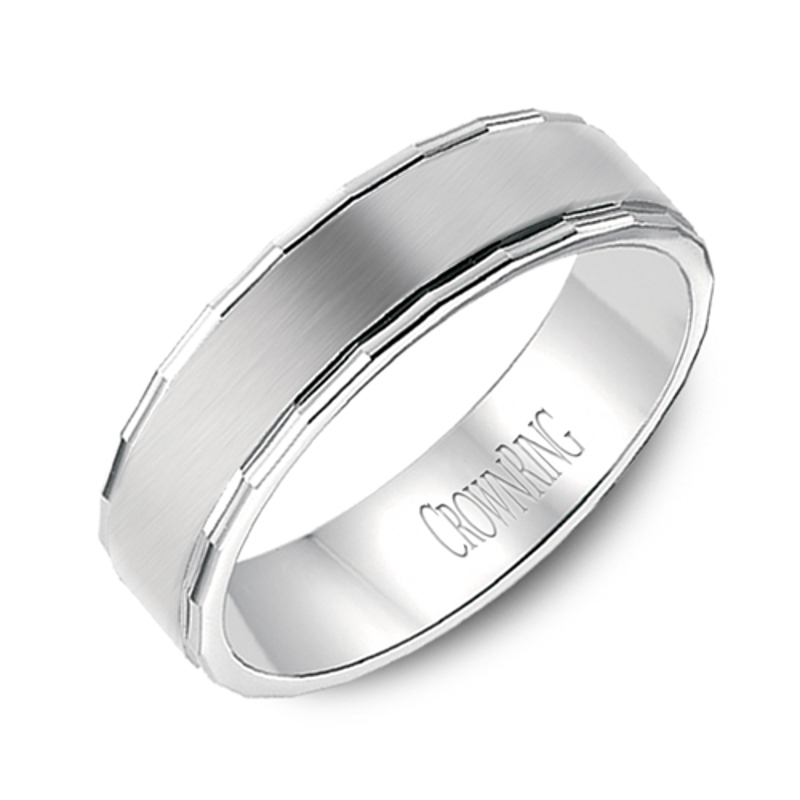 14K White Gold 6mm Diamond Cut Wedding Band