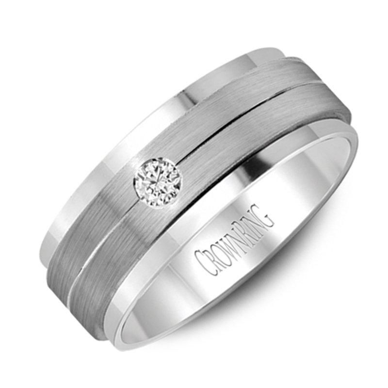 14K White Gold 8mm Diamond Wedding Band