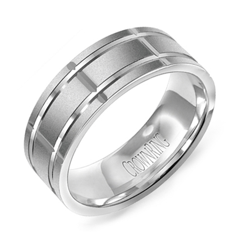 14K White Gold 8mm Cross Contrast Wedding Band