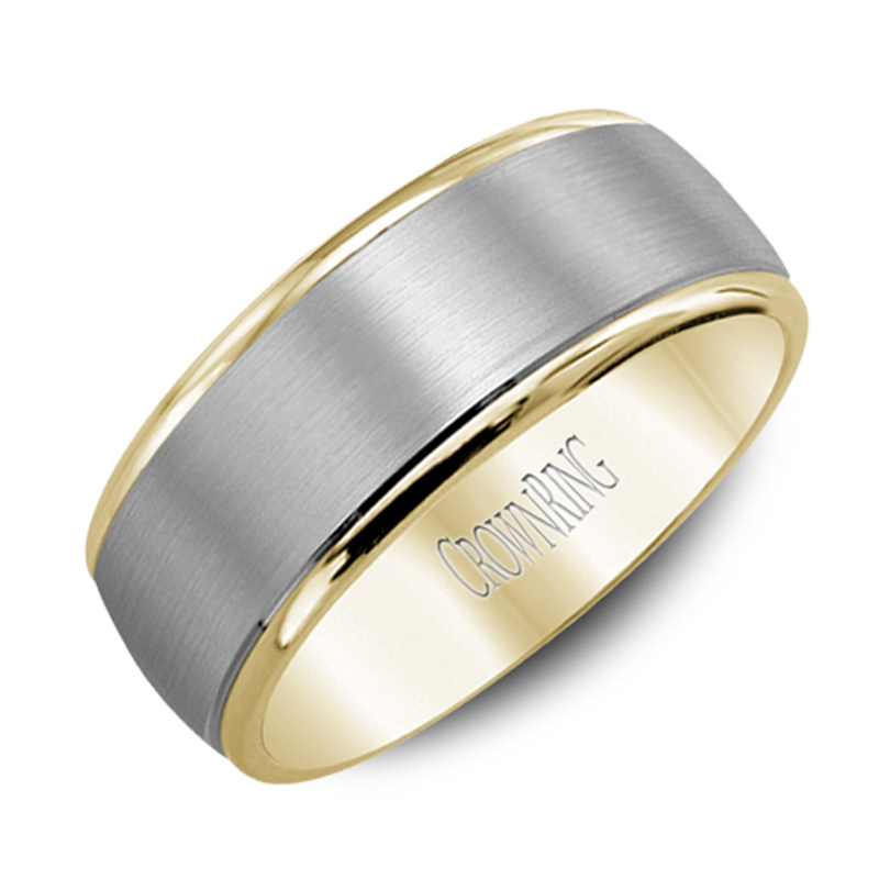14K White and Yellow Gold 8mm Brushed Wedding Band