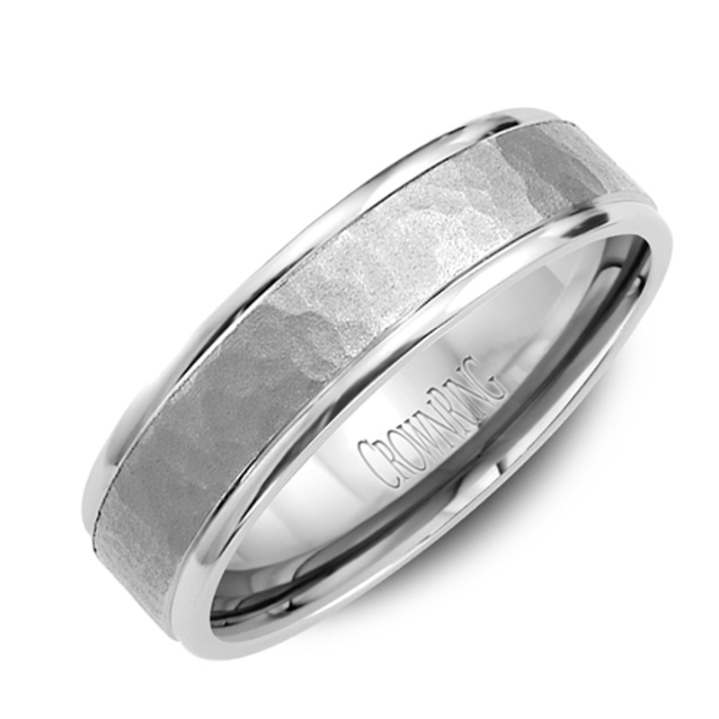 14K White Gold 6mm Hammered Wedding Band