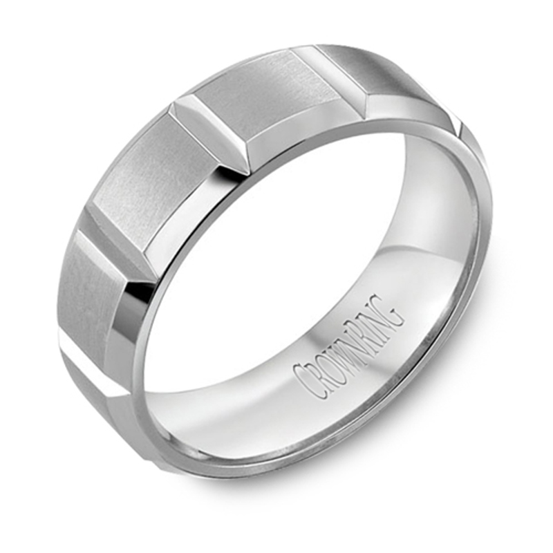 14K White Gold 7mm Beveled Brushed Wedding Band
