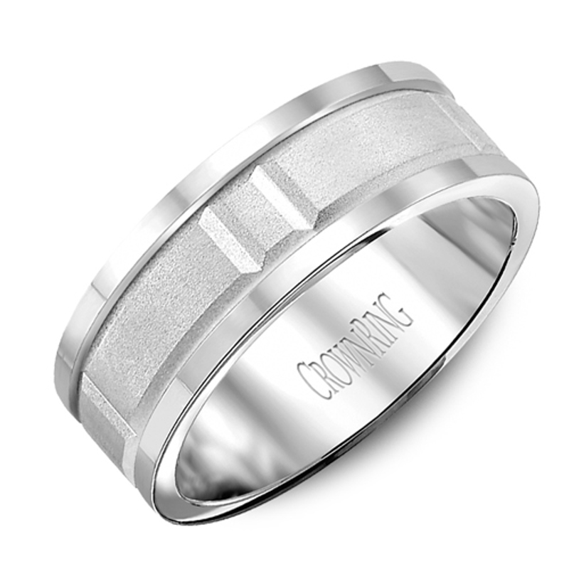 14K White Gold Squared Brushed 8mm Wedding Band