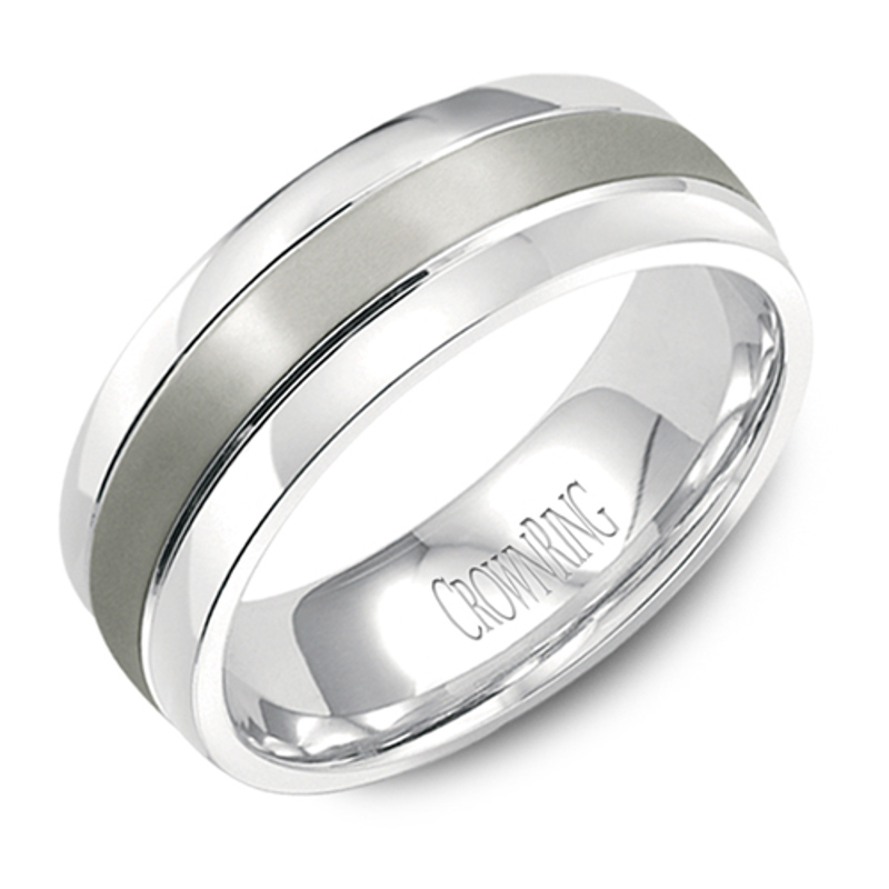 14K White Gold 7.5mm Titanium Inlay Wedding Band