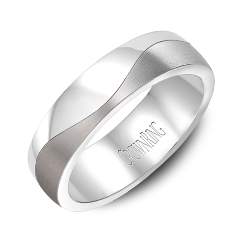 14K White Gold 6mm Brushed Swirl Wedding Band