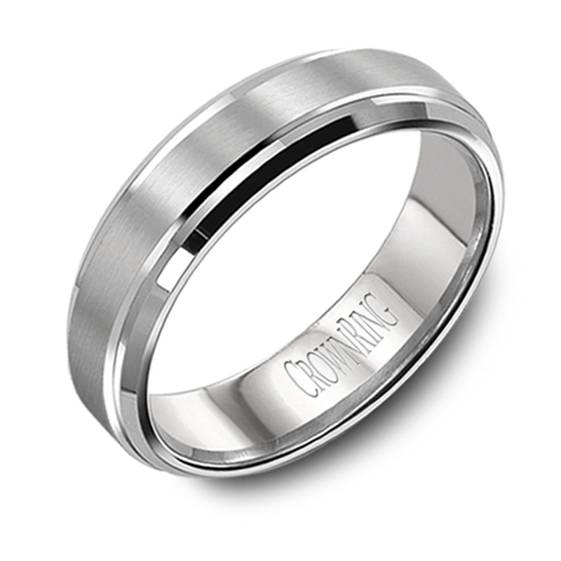 14K White Gold Raised Bevel 6mm Wedding Band