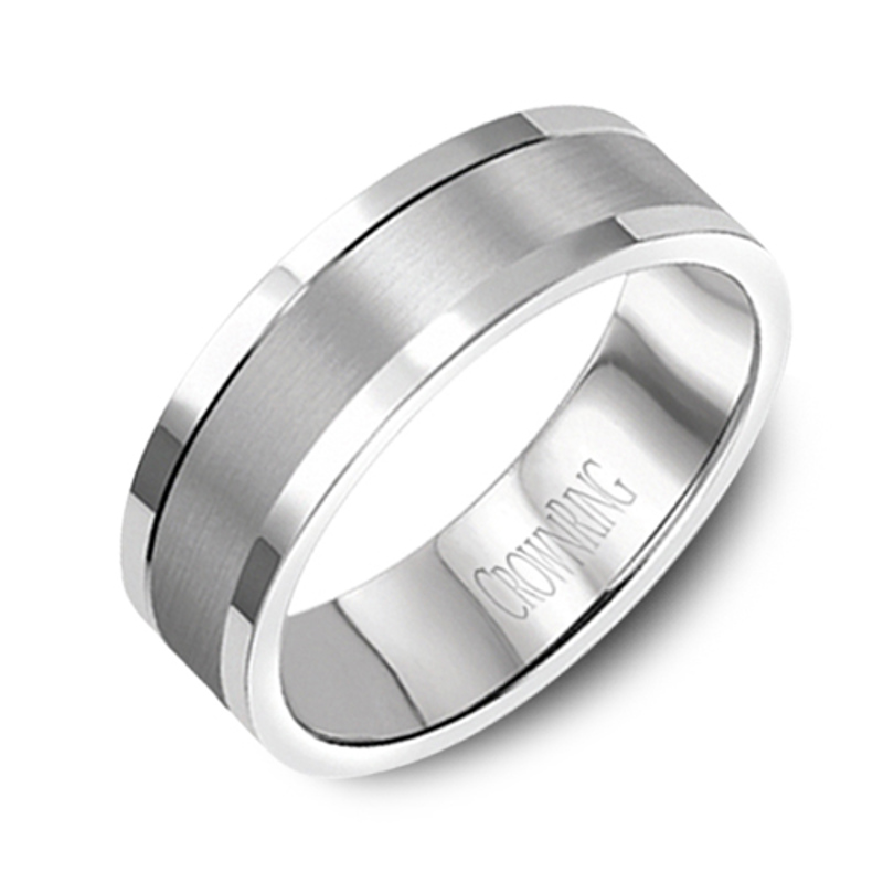 14K White Gold Square Brushed 6mm Wedding Band
