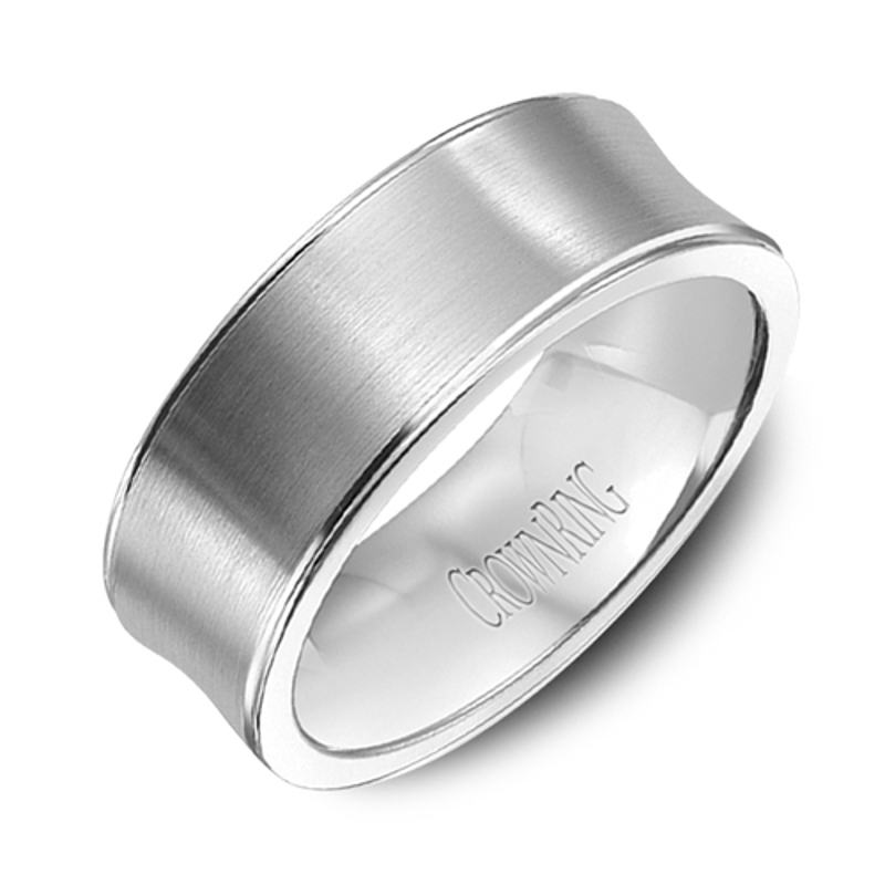 14K White Gold 7mm Brushed Concave Wedding Band