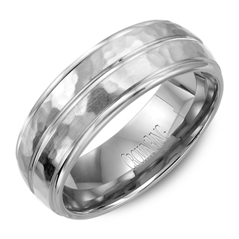 14K White Gold Hammered 8mm Wedding Band