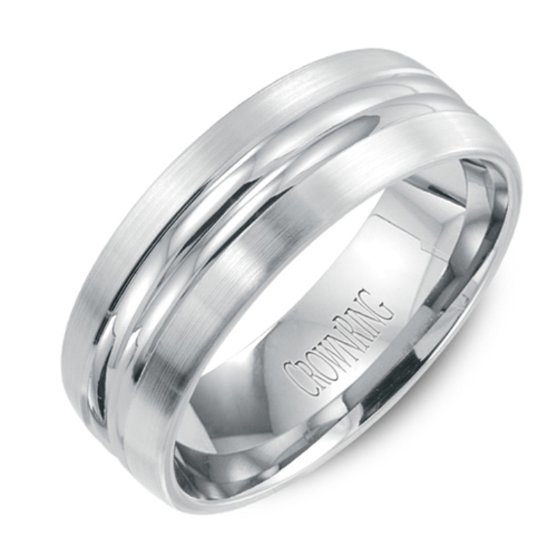 14K White Gold Double Ribbed 7.5mm Wedding Band