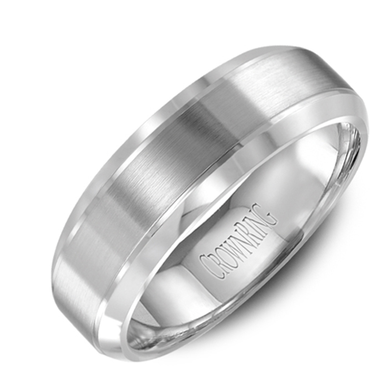 14K White Gold Bevel Brushed 7mm Wedding Band