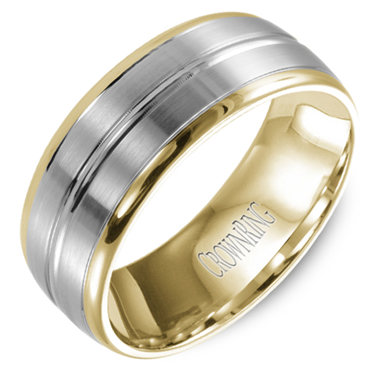 14K White and Yellow Gold 8mm Wedding Band