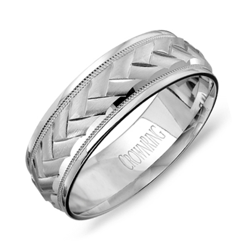 14K White Gold Wide Braided 7mm Wedding Band