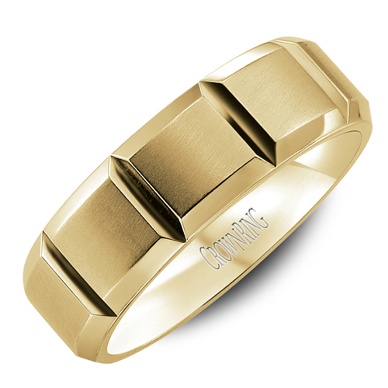 14K Yellow Gold Grooved Brushed 7mm Wedding Band
