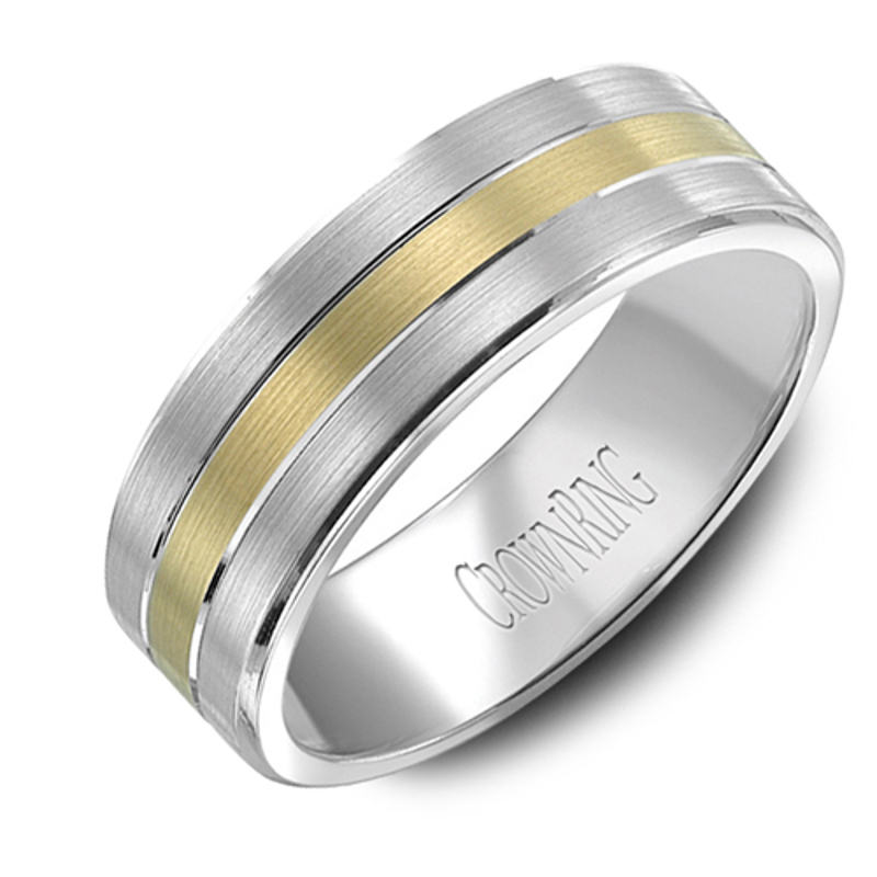 14K White and Yellow Gold Flat 7mm Wedding Band