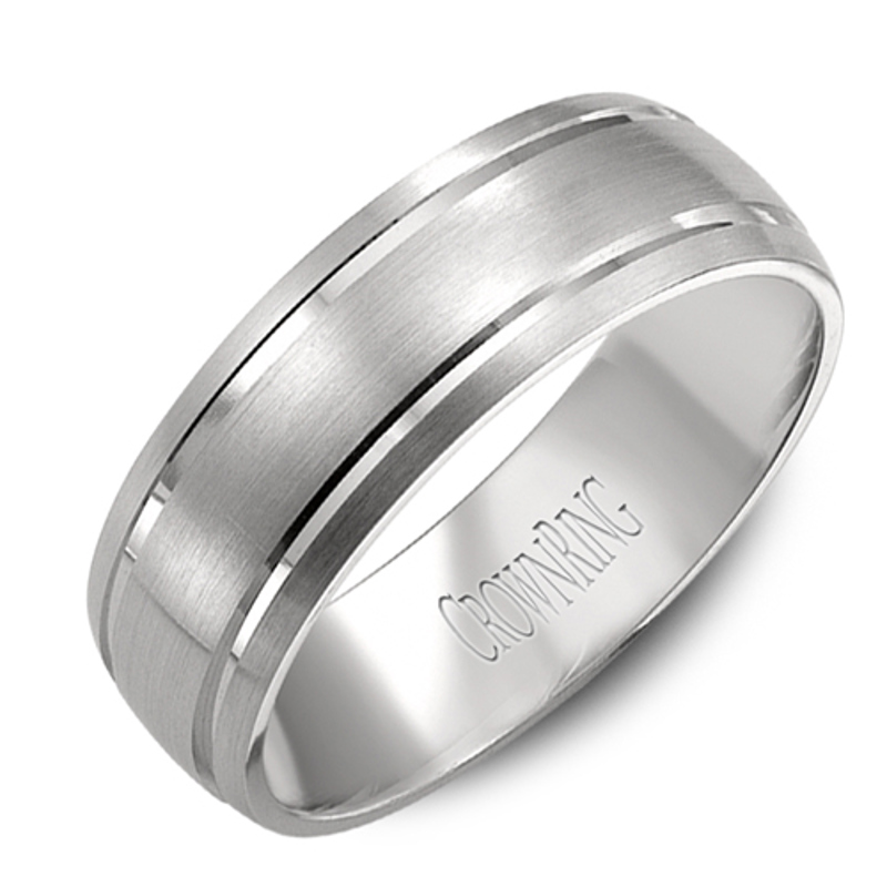 14K White Gold Brushed Grooved 7mm Wedding Band
