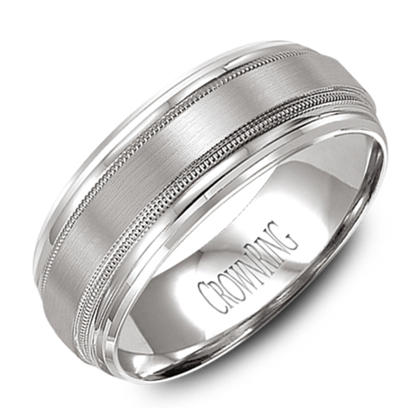 14K White Gold Deep Milgrain 8mm Wedding Band