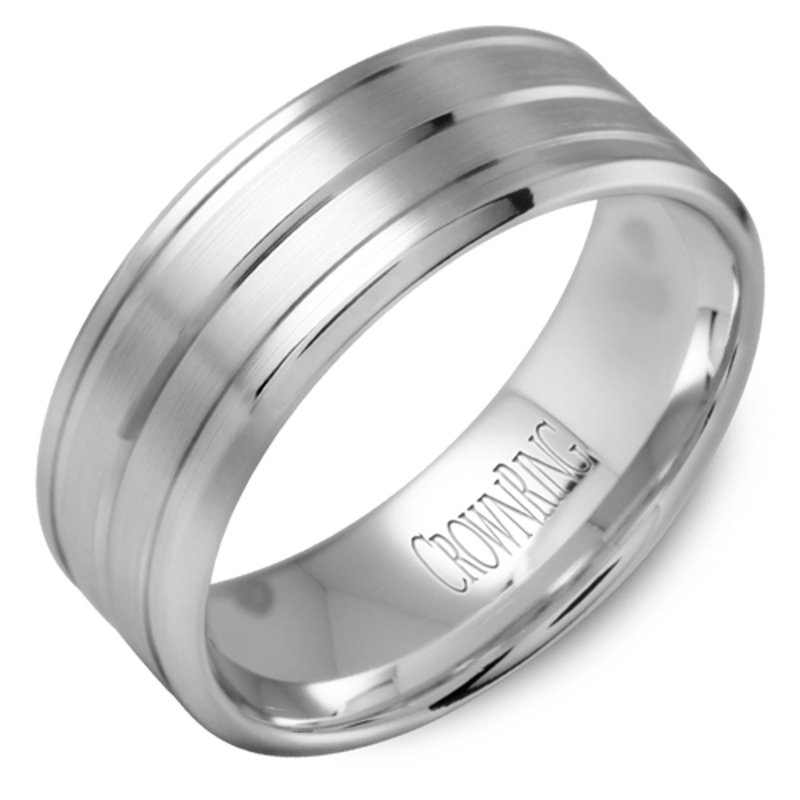 14K White Gold 8mm Multi-Row Brushed Wedding Band