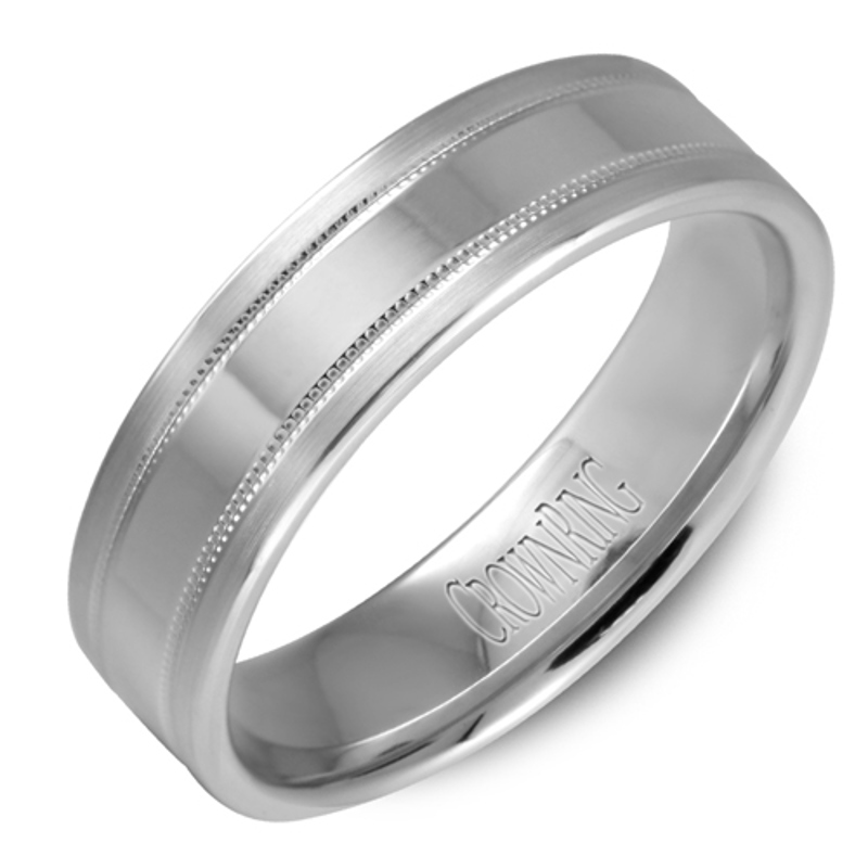 14K White Gold 6mm Double Row Notched Wedding Band