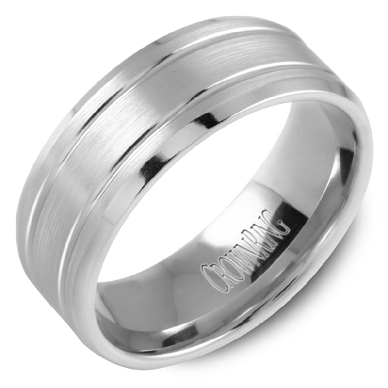 14K White Gold 8mm Brushed Beveled Wedding Band