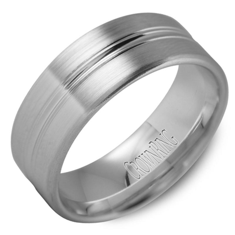 14K White Gold 8mm Brushed Wedding Band