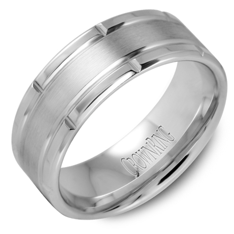 14K White Gold 8mm Accented Edge Wedding Band